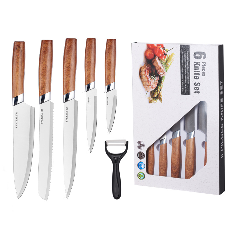 Amazon cuchillo de cocina con soporte de cuchillo traje cuchillo de cocina mango de madera de grano nuevo cuchillo de cocina cuchillo de fruta