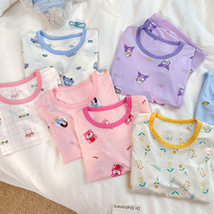 2024萊賽爾兒童睡衣套裝夏季薄款男女童卡通七分袖家居天絲空調服