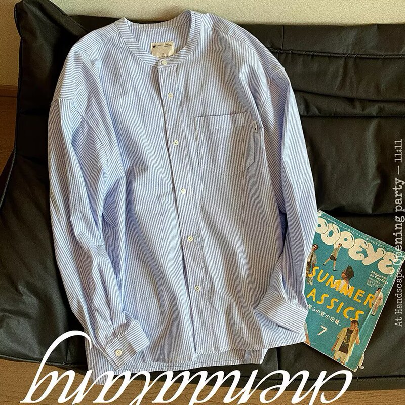 American Retro Striped Long-Sleeve Shirt for Men, New Spring and Autumn Trendy Brand, Loose Casual Round Neck, Plus-Size Shirt Jacket American Retro Striped Long-Sleeve Shirt for Men, New Spring and Autumn Trendy Brand, Loose Casual Round Neck, Plus-Size Shirt Jacket