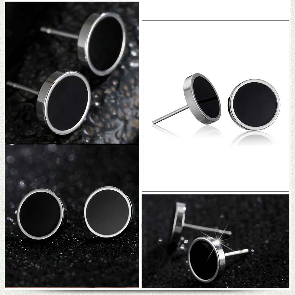 Fashion Stainless Steel Black Dumbbell Round Stud Earrings Single display picture 1