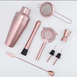 304不锈钢吧勺不锈钢调酒器家用酒具套装600ml玫瑰金滤冰器量酒杯