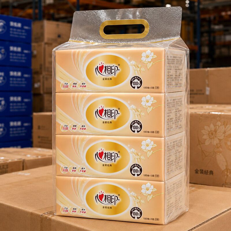 Xinxiangyin Gold Classic Tissue Paper for Home Use, Three-Layer Facial Tissue, Made from Virgin Wood Pulp, Toilet Paper, Napkin Paper