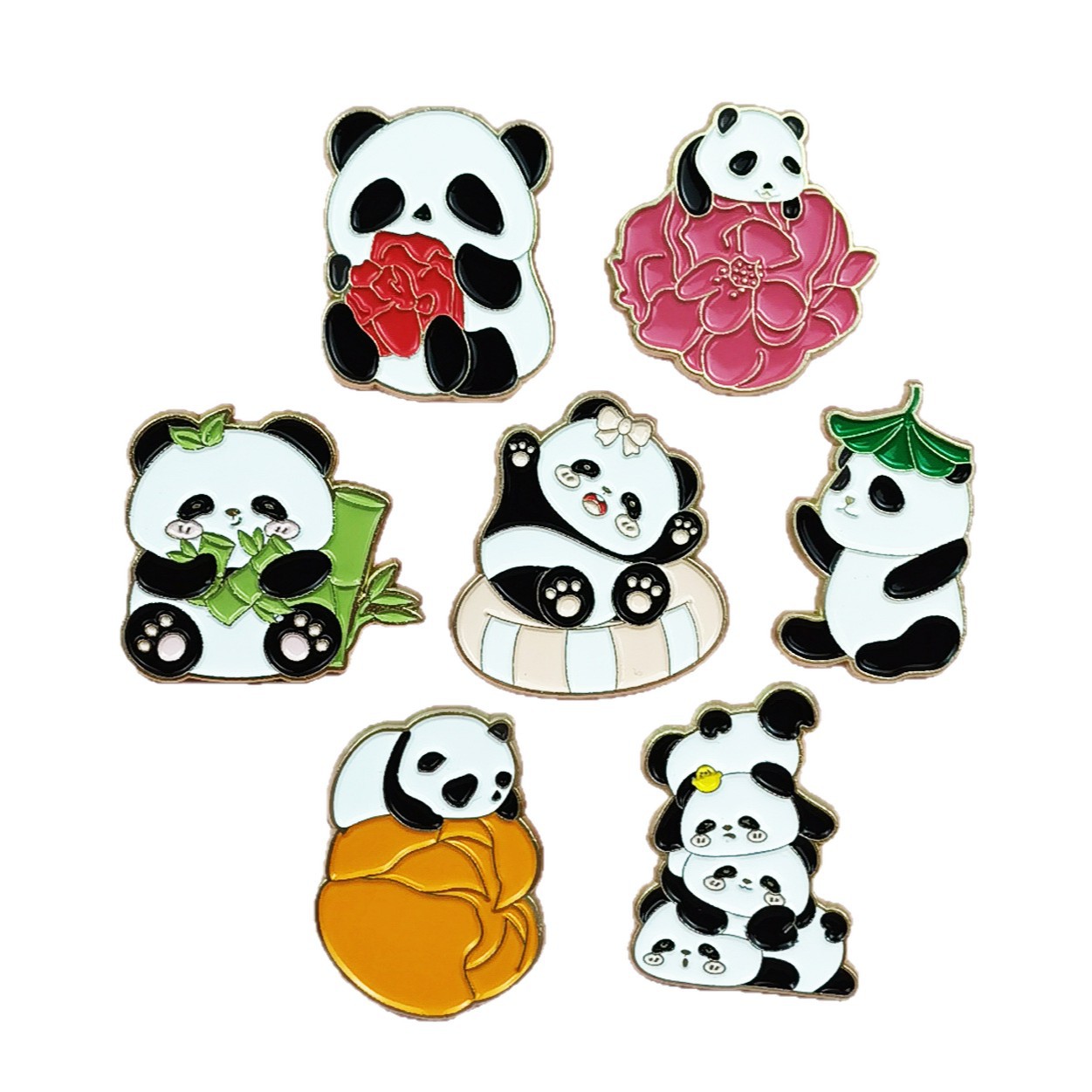 Playful Panda Metal Badge Clothing Accessories Backpack Decoration Medal Small Panda Brooch Chinese-Style Badge