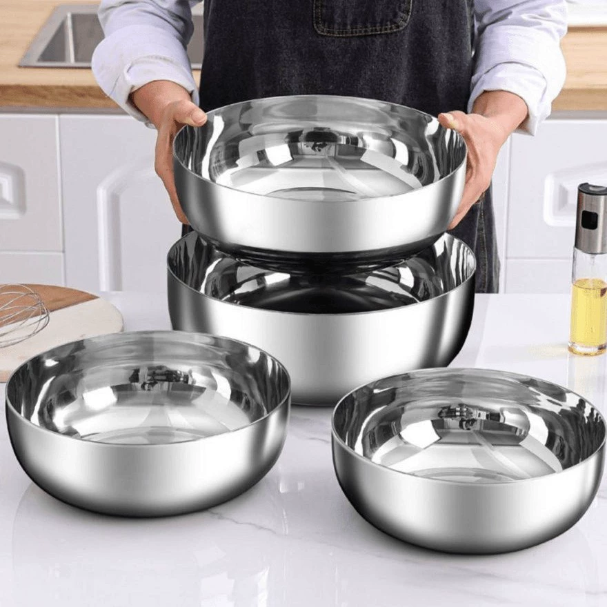 Однородная оптовая толстая коммерческая кухонная миска для замеса, большая емкость, прочная для ручного замеса, нержавеющая сталь и миска
