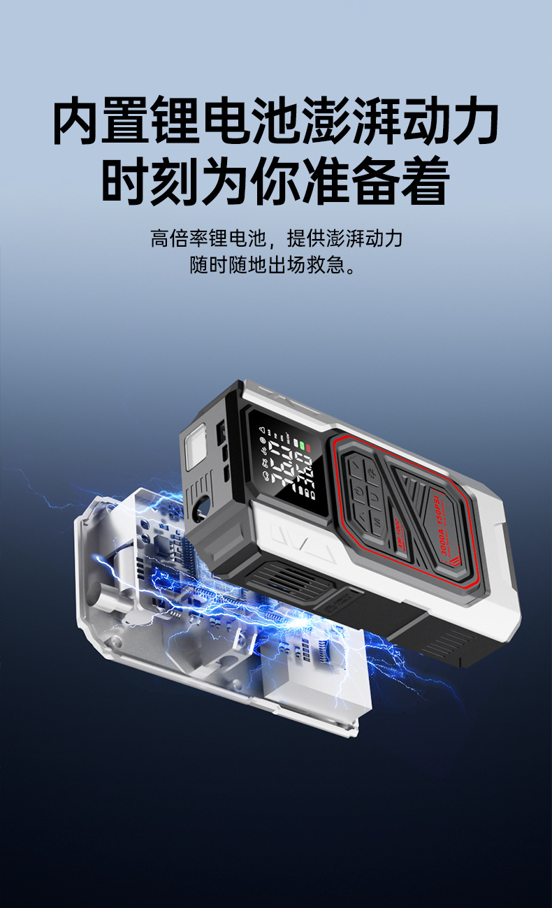 Car Air Pump Emergency Starting Power Supply All-In-One Car Electric Air Pump Tire Pressure Measurement Tire Wireless Model