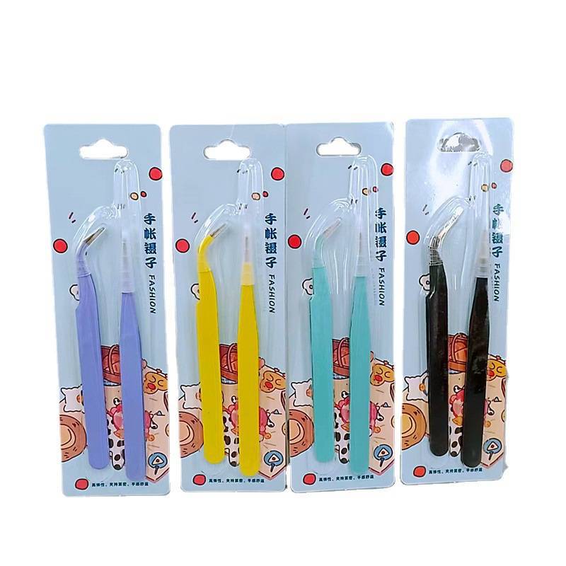 卡装2个彩色镊子不锈钢直头茶叶夹子弯头茶夹茶镊子功夫茶具配件