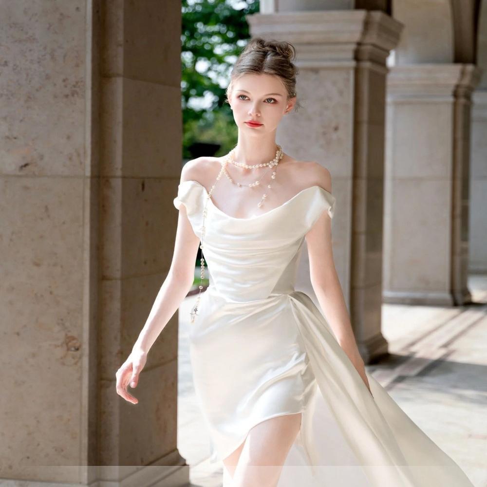 French Style Satin Light Wedding Small Gown White High-end Bride Marriage Engagement Registration Travel Shoot Going Out_ecoleips.com