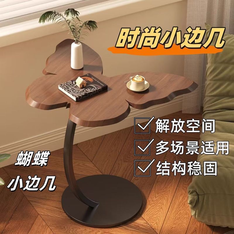 家用床头收纳架法式小茶几卧室床边桌浪漫蝴蝶边几实木桌面置物架|undefined