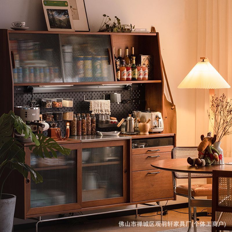 Nordic Solid Wood Sideboard Retro Hole Board Storage Locker Home Kitchen Integrated Wall Wine Cabinet Tea Cabinet