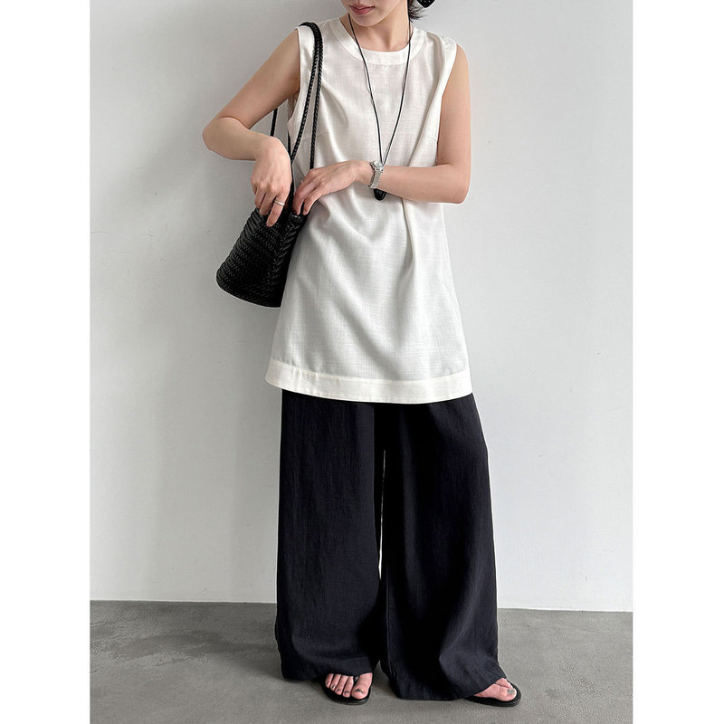 Ns French Minimalist Style Tencel Back-Buttoned Mid-Length Blouse for Women 26 Summer Workwear Sleeveless Top 5238 Ns French Minimalist Style Tencel Back-Buttoned Mid-Length Blouse for Women 26 Summer Workwear Sleeveless Top 5238