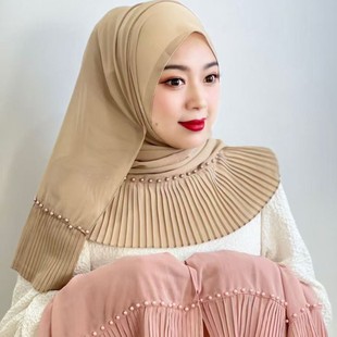 Cross-border foreign trade new Pearl chiffon pleated beaded scarf Hui gauze scarf Malay scarf Middle East Africa hijab