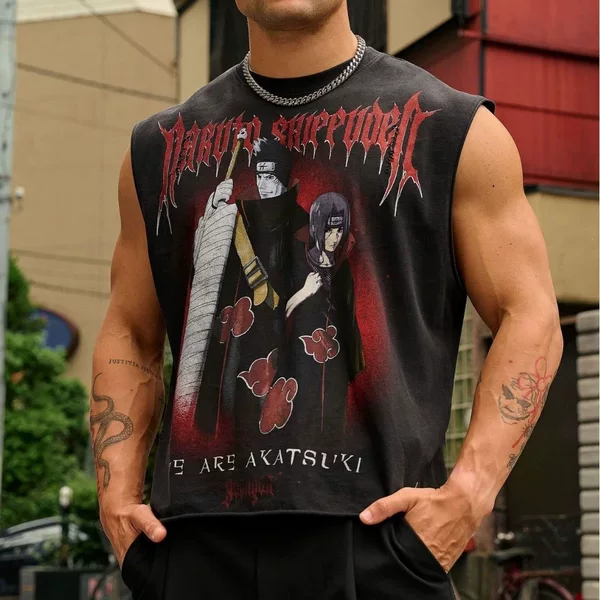 YOUNGLA collaboration with Naruto Shippuden: men's muscle-fit athletic and fitness cotton sleeveless tank top