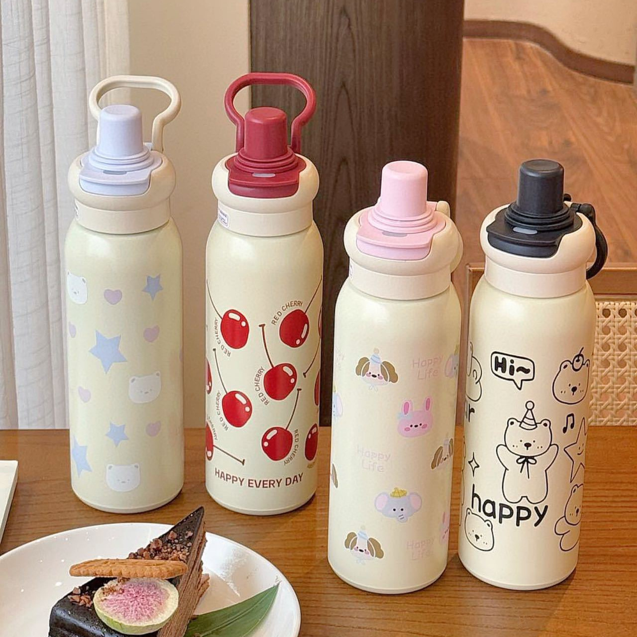 Gran capacidad alumno de cerámica de alta belleza, paja de bebida doble, taza térmica conveniente para automóviles, taza de té