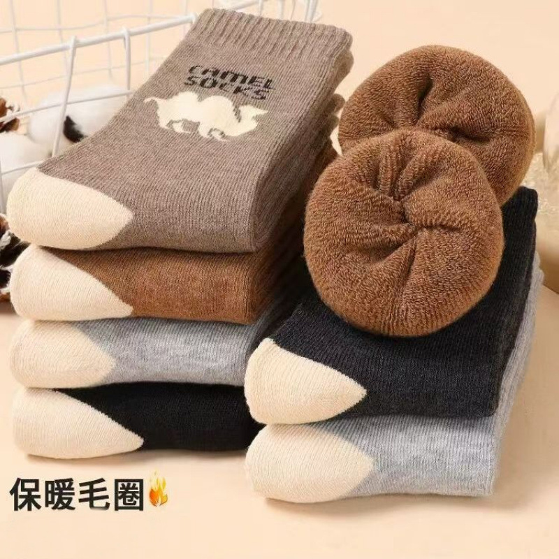 Zhuji Socks Wholesale Men's Socks Spring and Autumn Camel Socks Men's Socks Winter Fleece Thickened Warm Mid-Calf Socks