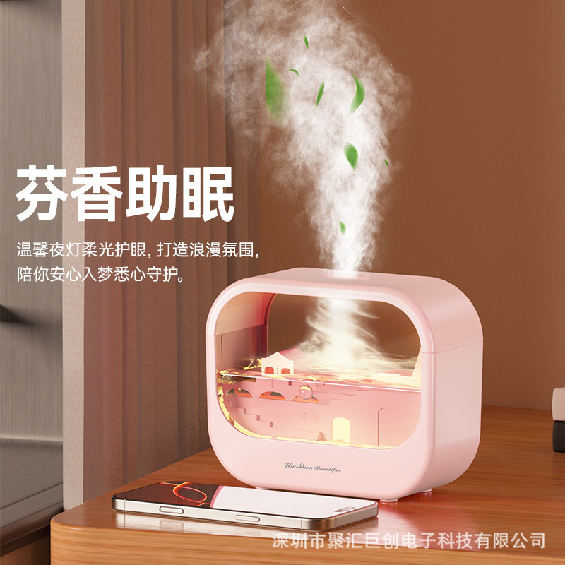 2025新型微景観煙雨香薫機家庭用大霧量噴霧七彩雰囲気灯香薫加湿器|undefined