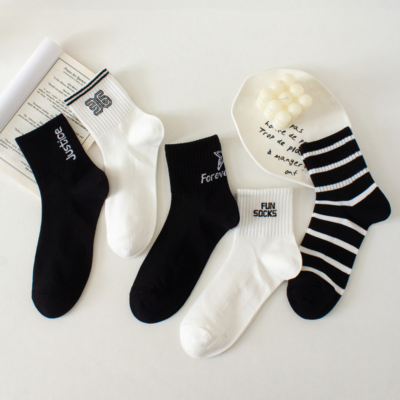 White Letter Socks Men's Ins Trendy Tube Socks Summer Thin Black Low-side Student Sports Men's Cotton Socks