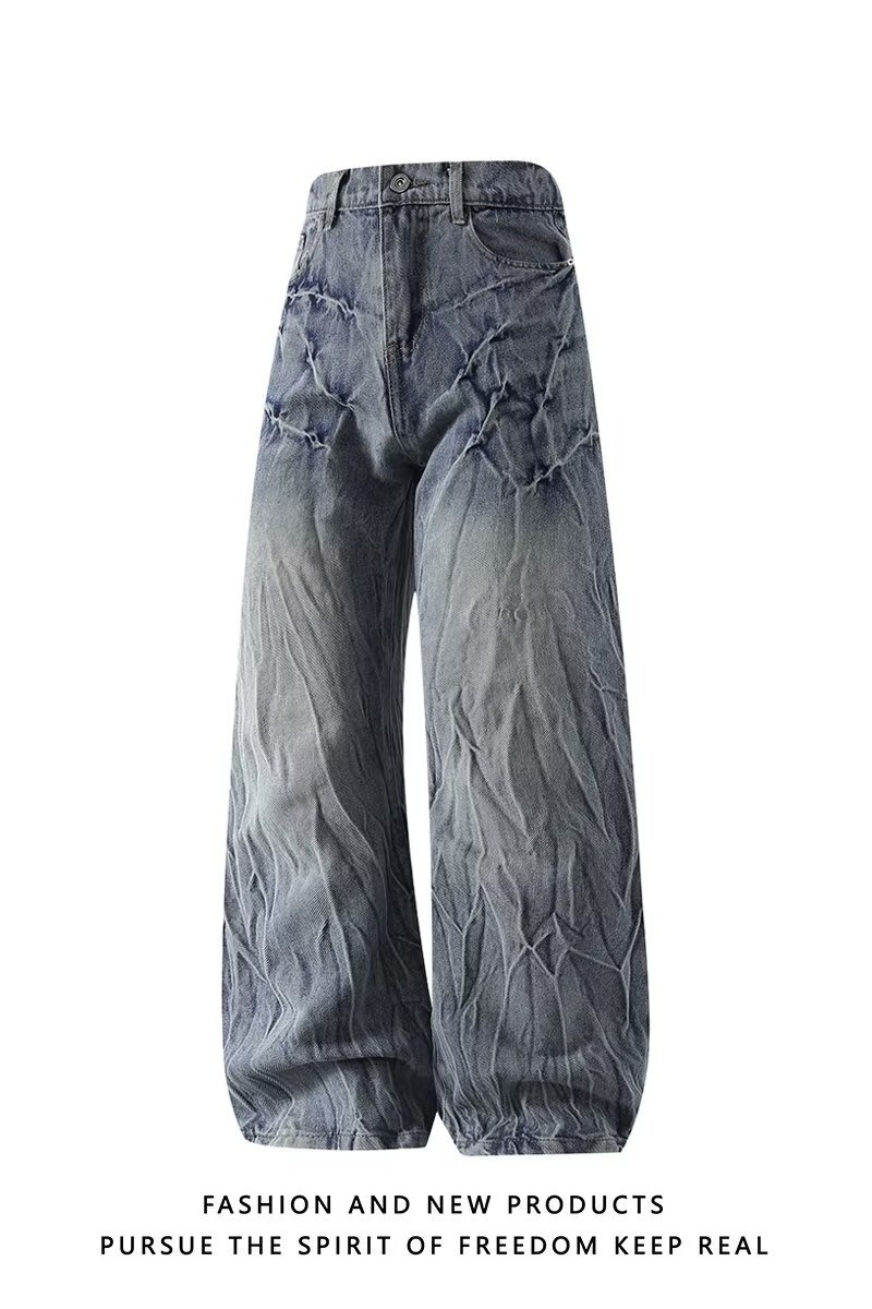 Vintage Distressed High Waist Straight Leg Jeans For Women & Men - Retro Loose Fit Denim Pants With Raw Hem, Comfortable Stretch Fabric_mkmklike.com