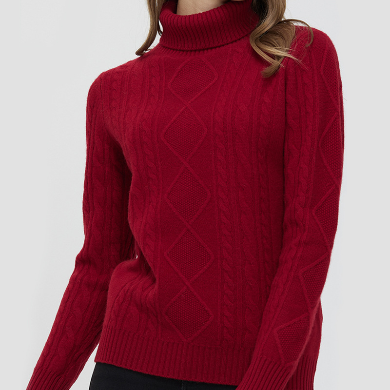 Suéter de lana para mujer, otoño e invierno, jersey de cuello alto, talla grande, grueso, sencillo y versátil, suéter con patrón trenzado, estilo británico.