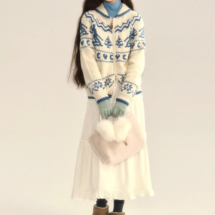 Chummy Winter Ski Original Nordic Vintage Fairisland Christmas Tree Sweater Loose Knit Cardigan Jacket Chummy Winter Ski Original Nordic Vintage Fairisland Christmas Tree Sweater Loose Knit Cardigan Jacket