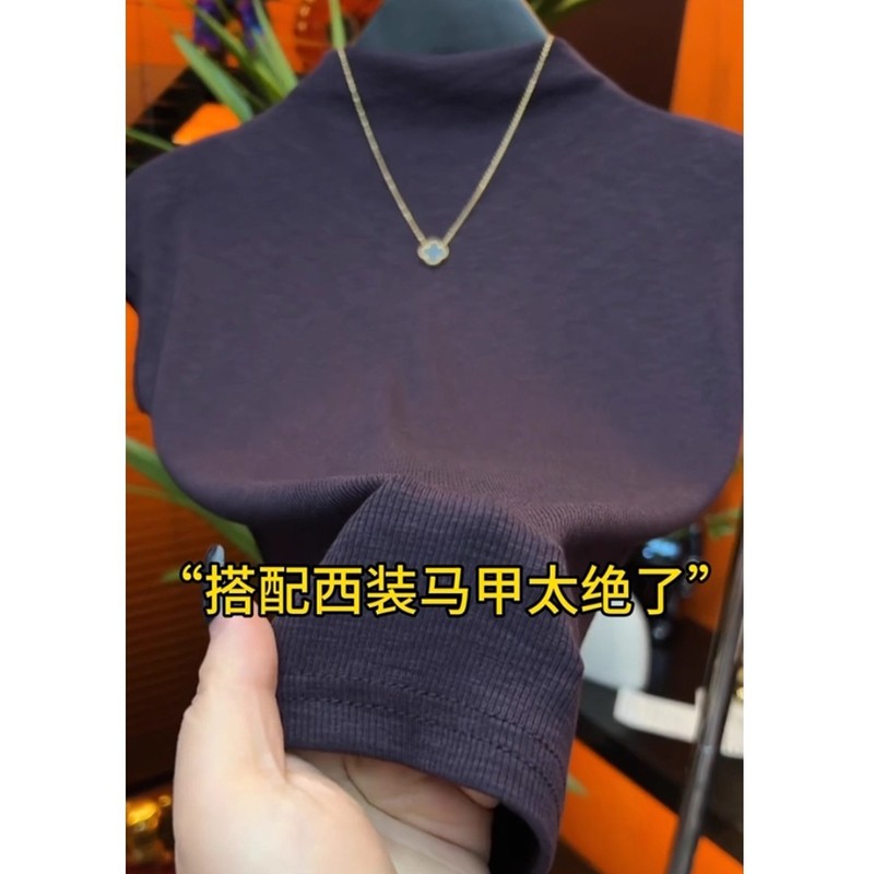 紫色半高领短袖t恤女2025新款气质显瘦小众内搭打底衫飞飞袖上衣|undefined