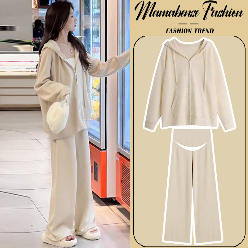 2025 Maternity Wear Autumn and Winter New Fashion Suit Pregnancy Outer Wear Sports Simple Casual Sweatshirt Two-Piece Trendy Set