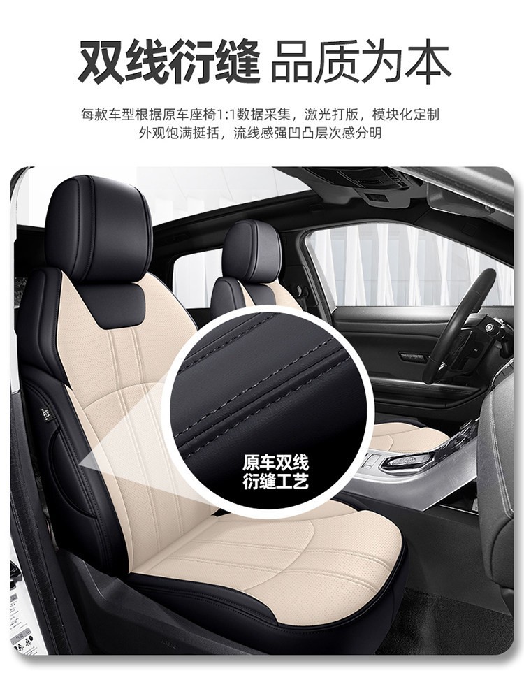 Custom-fit car seat covers, suitable for all seasons, with a full wrap-around design, 360-degree coverage, perforated leather for breathability, and designed specifically for your car model