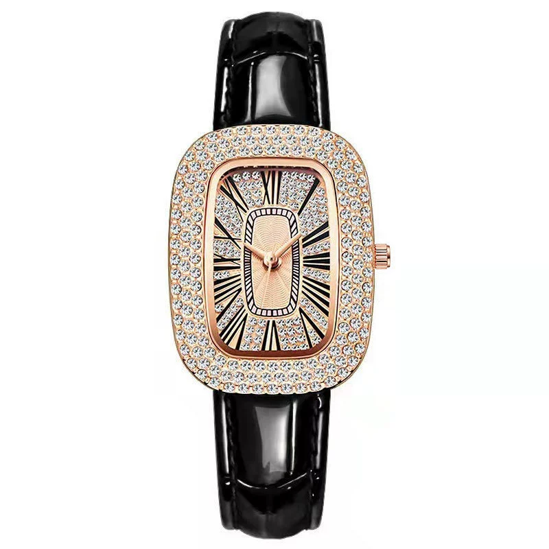 Женские наручные часы с rhinestone, крошечный овальный циферблат, кожзаменитель ремешок, легкие 21,5 см