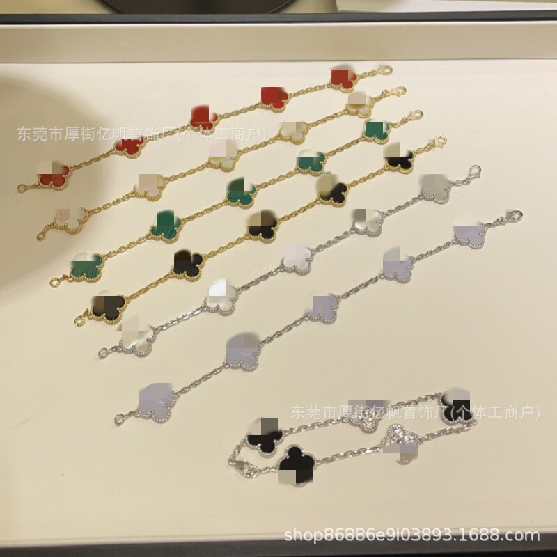 925 Silver Four-Leaf Clover Five-Leaf Bracelet, Thickly Plated with Real Gold, Waterproof and Not Easy to Fade, Rose Gold Jewelry Wholesale