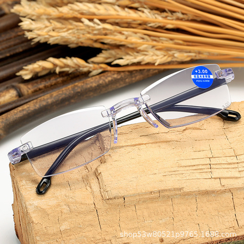 Anti-blue light reading glasses wholesale from street vendors, ultra-light rimless reading glasses with diamond edge, manufacturer of reading glasses