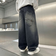 男童冬季加厚一体绒牛仔裤中大童裤子秋冬长裤男孩2025宽松痞帅潮