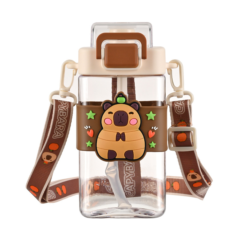 Copa de agua para niños Capibara regalar cinturón taza de plástico para niñas al aire libre barra de paja bebida taza de pareja image 7