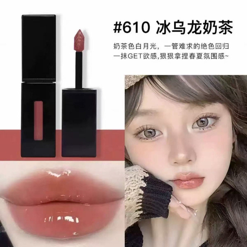跨境圣浮雕黑管口红不沾杯丝绒爱心镜面唇釉