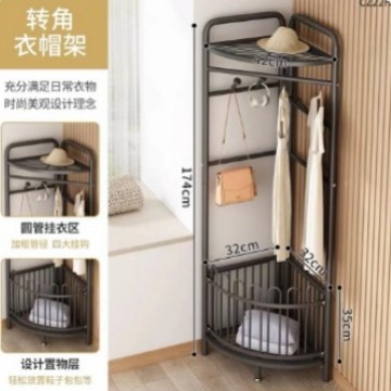 Corner triangle coat rack basket black