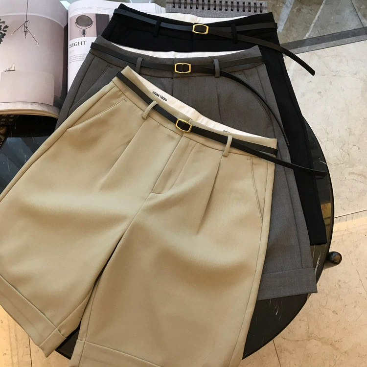 Wang Bing pushed ~ Sale and commute!22 years of spring new Bai Bai Bai Bai High waistline rollover shorts with waist bands