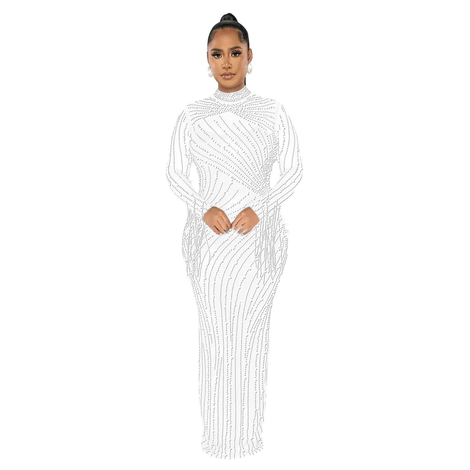 C6266 AliExpress Amazon de moda europea y americana de las mujeres de malla ver-a Través De rhinestone de manga larga vestido de forro de dos piezas conjunto