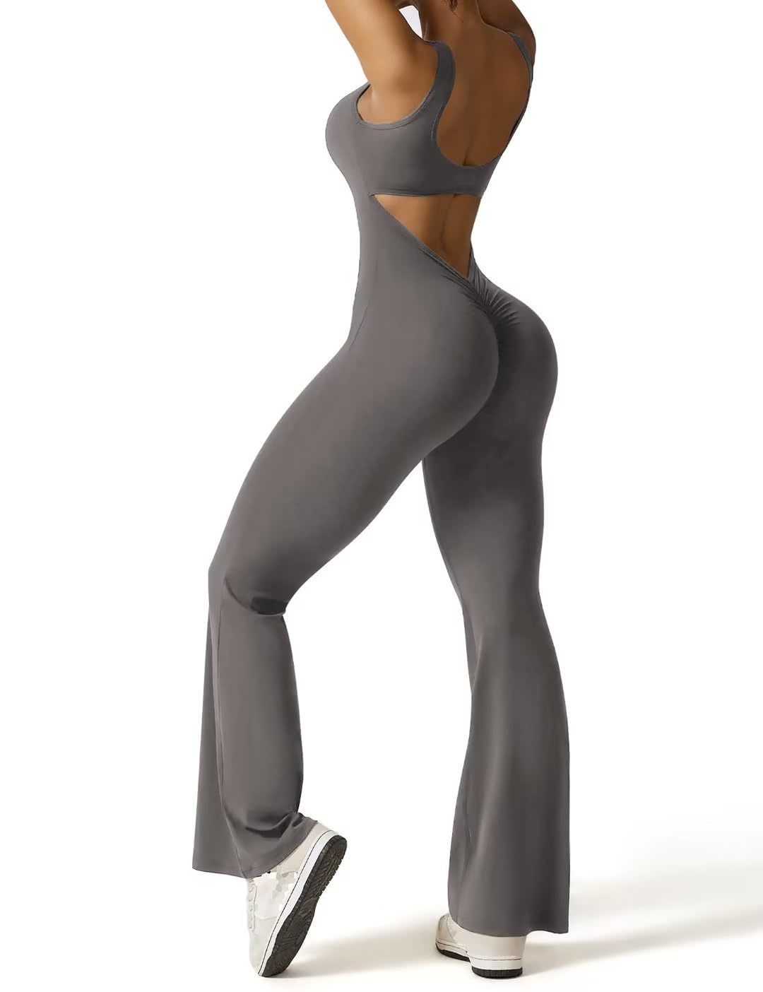 Women's Sleeveless Flared Jumpsuit Sexy Backless Tight Hip Lifting Yoga Jumpsuit For Women_ecoleips.com