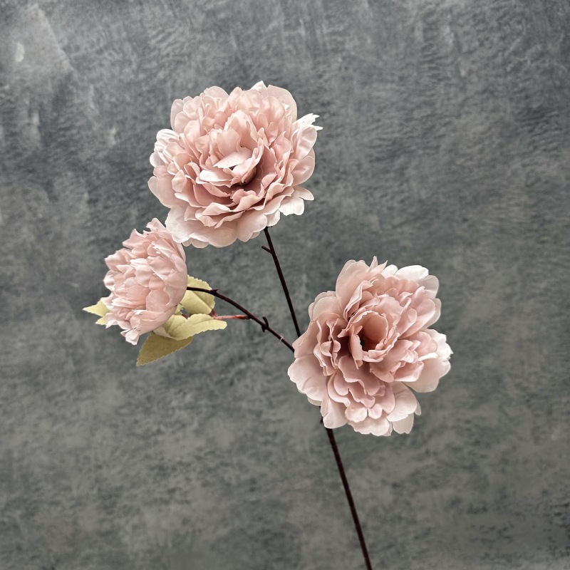 Simulación de 3 cabezas de flores de peonía de durazno en el hogar decoración de la boda accesorios de disparo decoración de flores falsas hechas a mano al por mayor