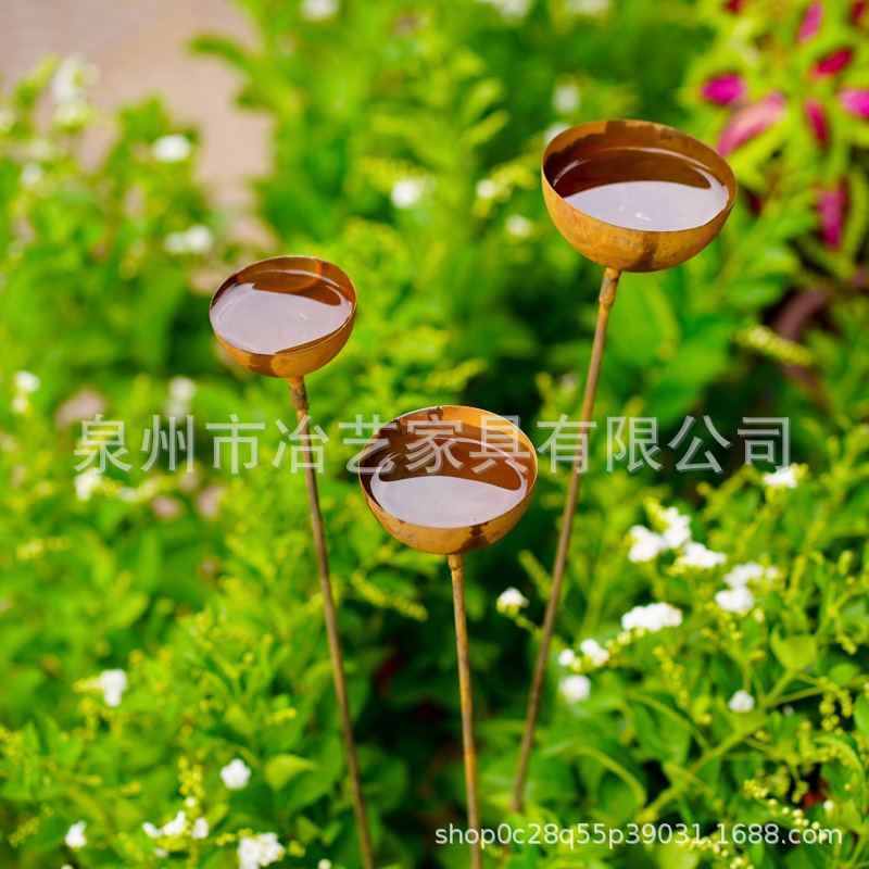 跨境花园生锈雨水收集器装饰，户外三杯一体雨水容器地插|undefined