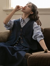 实拍 2025秋季复古日系文艺青年简约百搭牛仔马甲女叠穿马夹上衣