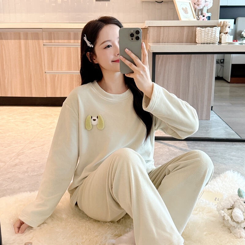 实体批发实体店】秋冬睡衣女双面海岛绒加厚圆领舒适套装可外穿保|undefined