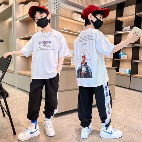Boys summer suit thin anti-mosquito pants 2024 new medium and large children boys fashionable summer short-sleeved trendy