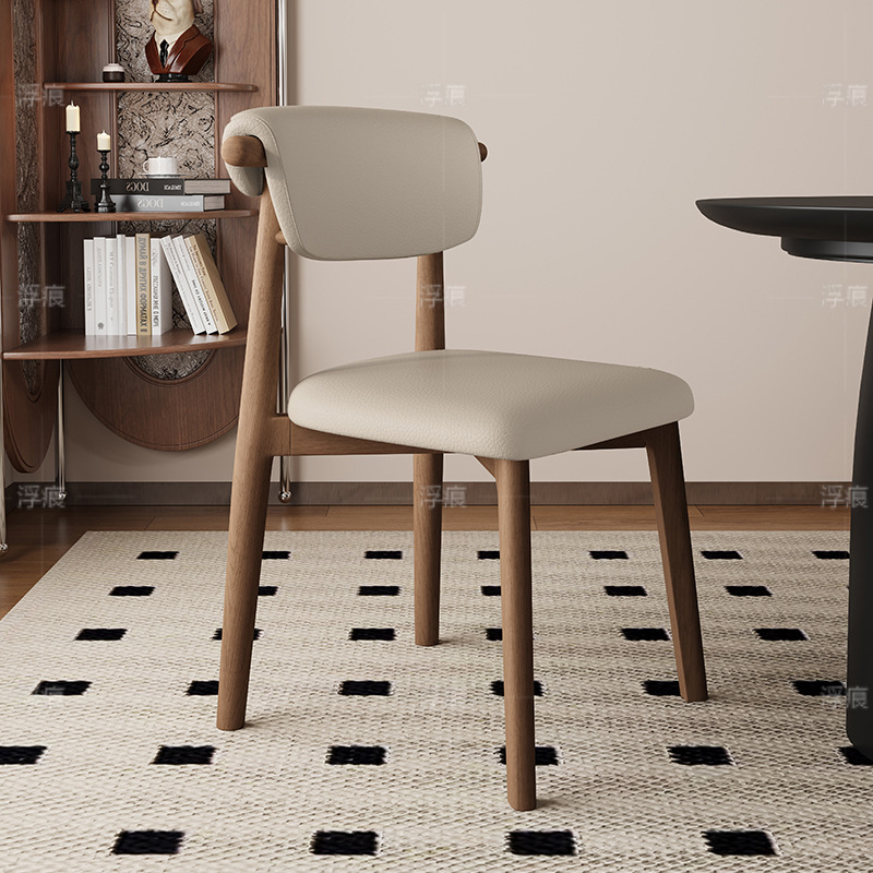 Silla de comedor de madera maciza, cuero de microfibra, restaurante doméstico, silla trasera de tela de algodón y lino, mesa y silla de comedor de hotel, taburete, silla duradera