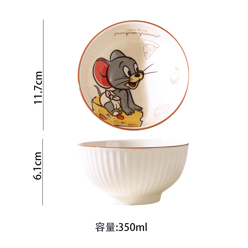 Tazón de cerámica de gato y ratón 2025 nuevo juego de tazón tazón de arroz de dibujos animados tazón de arroz de alto valor para comer