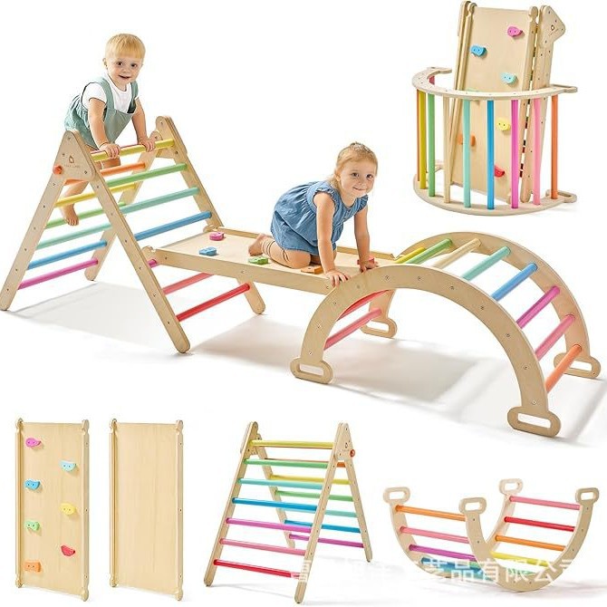 Cross-border baby solid wood home climbing frame indoor children's slide combination baby sensory system educational toy