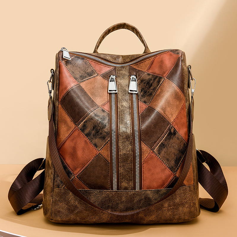 Mochila de cuero suave para mujer de moda europea y americana al por mayor transfronteriza 2024 mochila impermeable multifuncional para viajes al aire libre