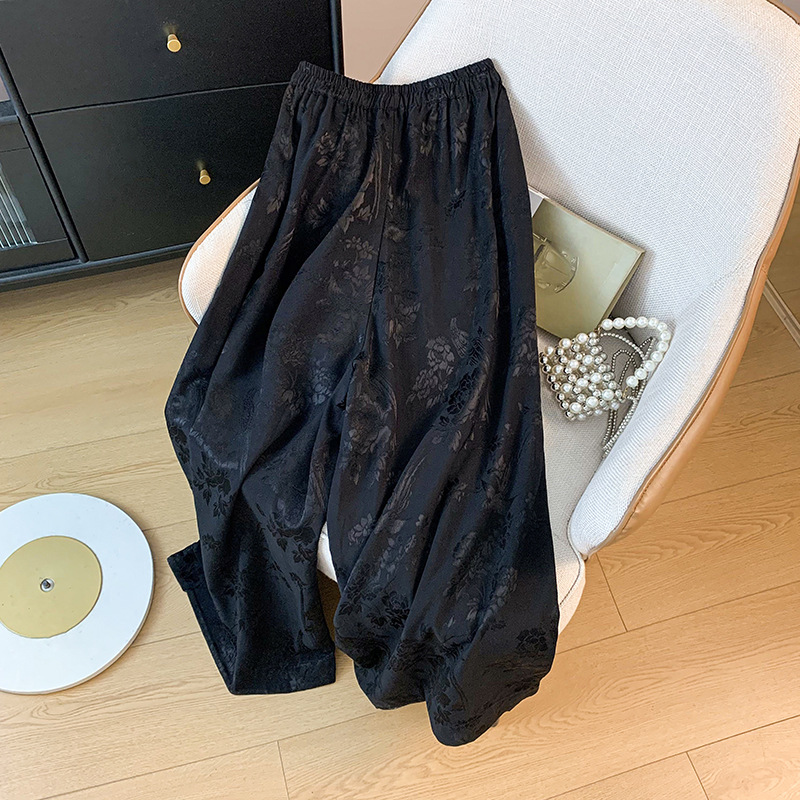 Retro trousers, Chinese style, elastic waist, loose straight fit