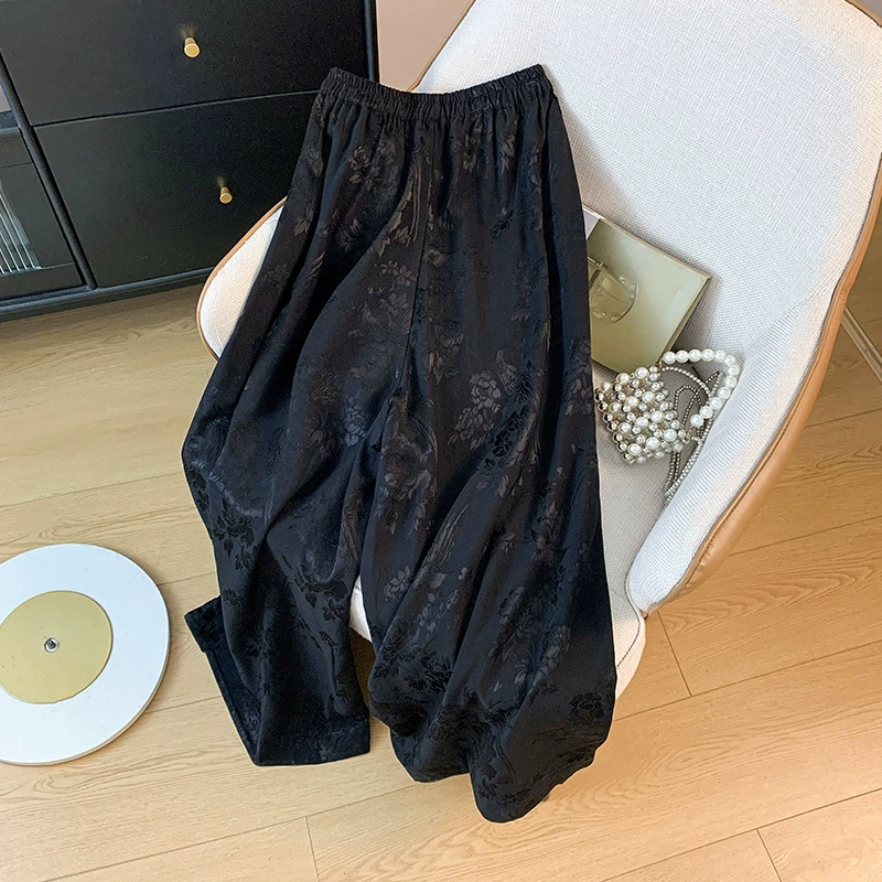 Retro trousers, Chinese style, elastic waist, loose straight fit