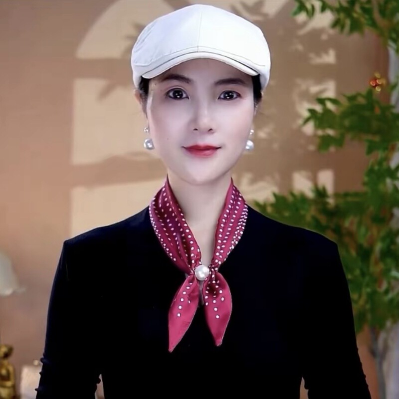 【冰丝缎珠珠蝴蝶结小丝巾】时尚百搭吸扣丝巾|undefined