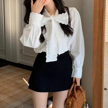法式气质蝴蝶结白色衬衫女长袖春装新款内搭叠穿甜美别致打底衬衣