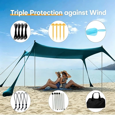 Avtomobil yan çətirləri – Tent, Portable One-Piece Style, in - peacock-green-4-aluminum-rod-200210150cm